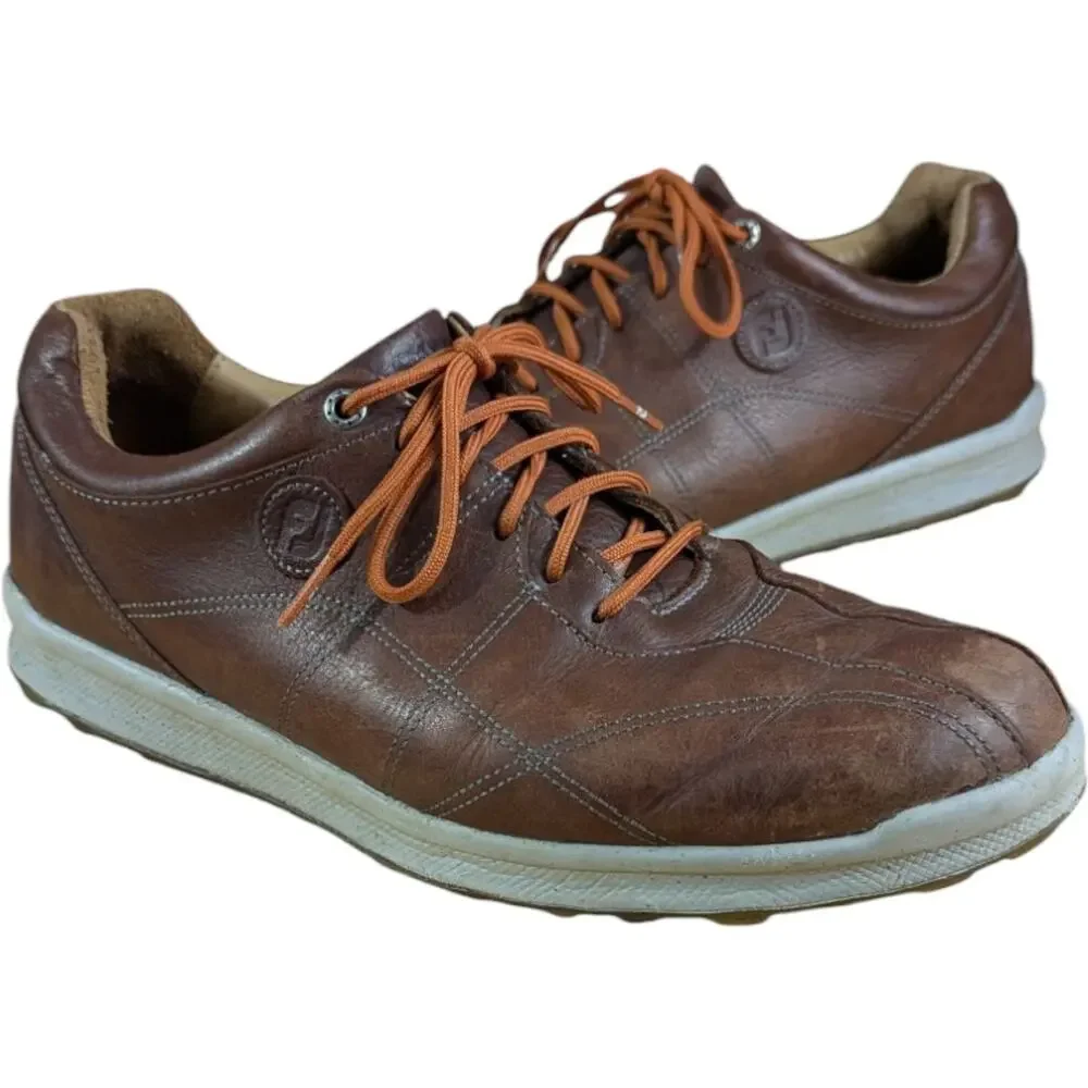 FOOTJOY FJ VERSALUXE Spikeless Golf Shoes Size 9.5 M Brown 57253 Orange